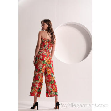 Pantalon large taille haute à imprimé floral pour femme